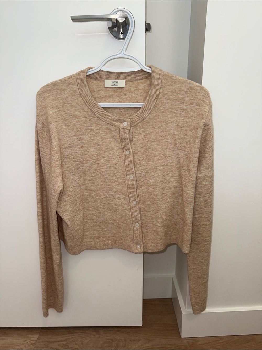 Aritzia Beige Cropped Button-Front Cardigan